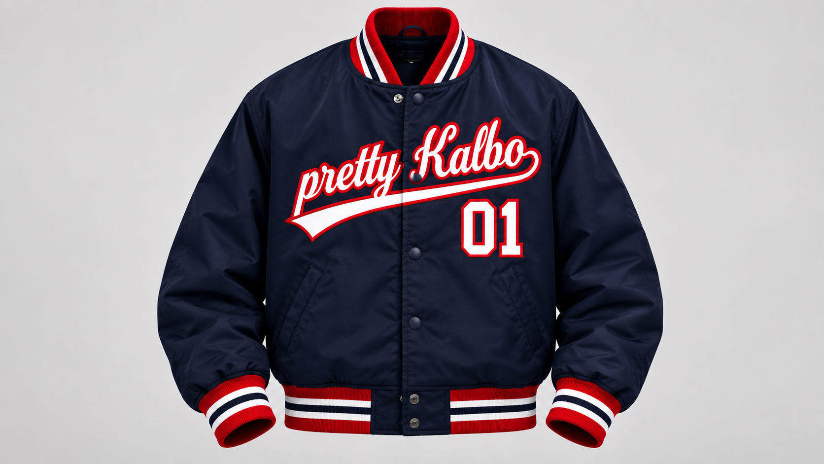 KALBO NO. 001 Pretty Kalbo Varsity Jacket Front Flat