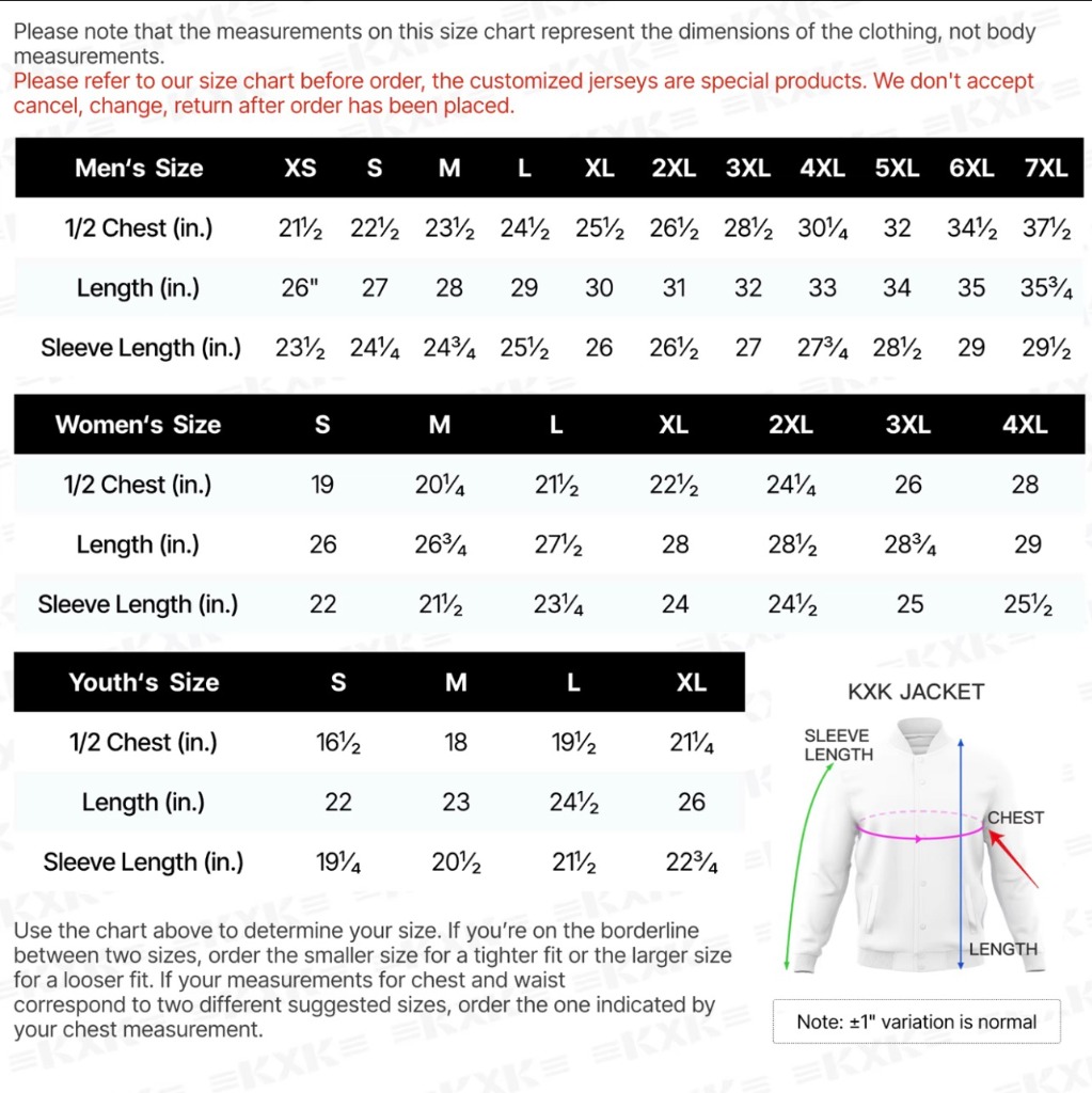 Size Chart Inches